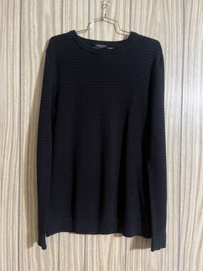 Men's Black Textured Crewneck Sweater by SELECTED HOMME